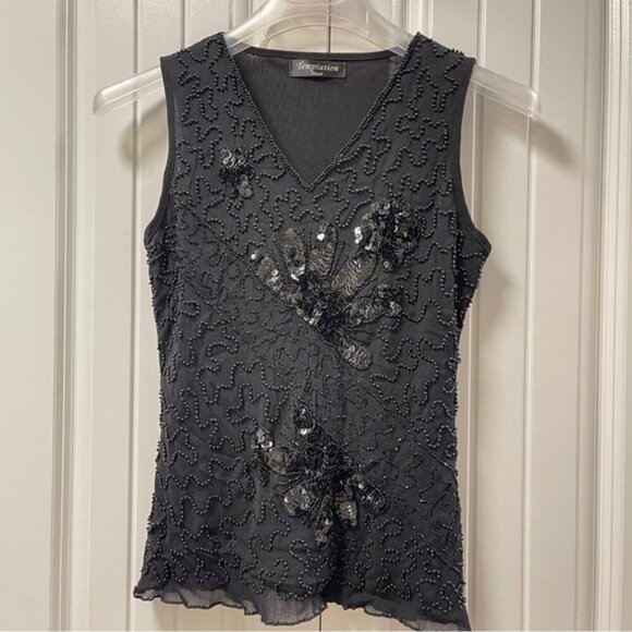 Vintage Embellished Sequin Sleeveless Top Black - Picture 5 of 12